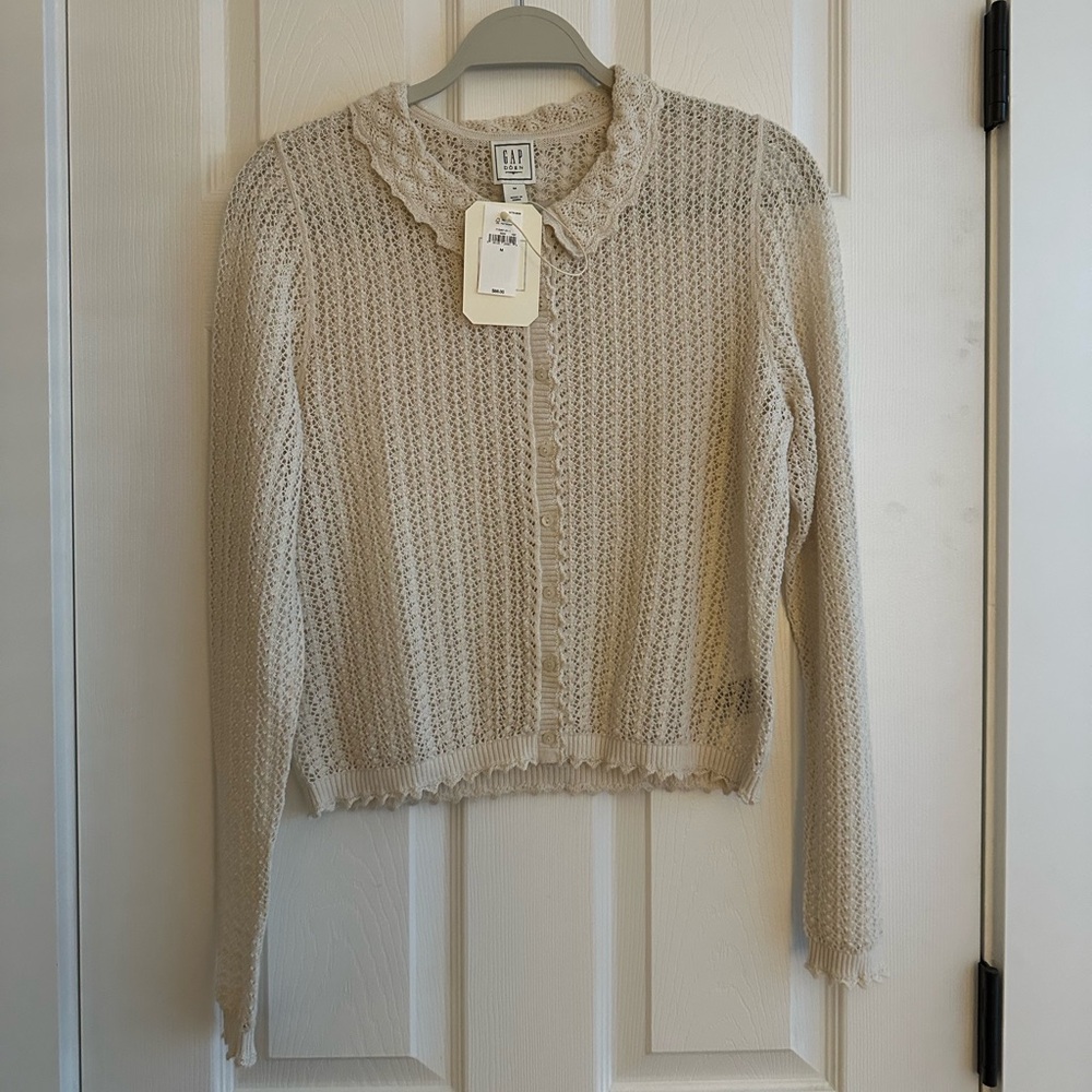 Gap x Doen Pointelle Long Sleeve Cardigan Top Cream NWT! - Picture 2 of 3